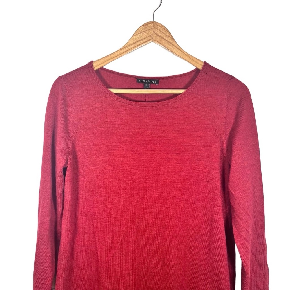 Eileen Fisher 100% Merino Wool Burgundy Red Lomg Sleeve Tunic Size Small